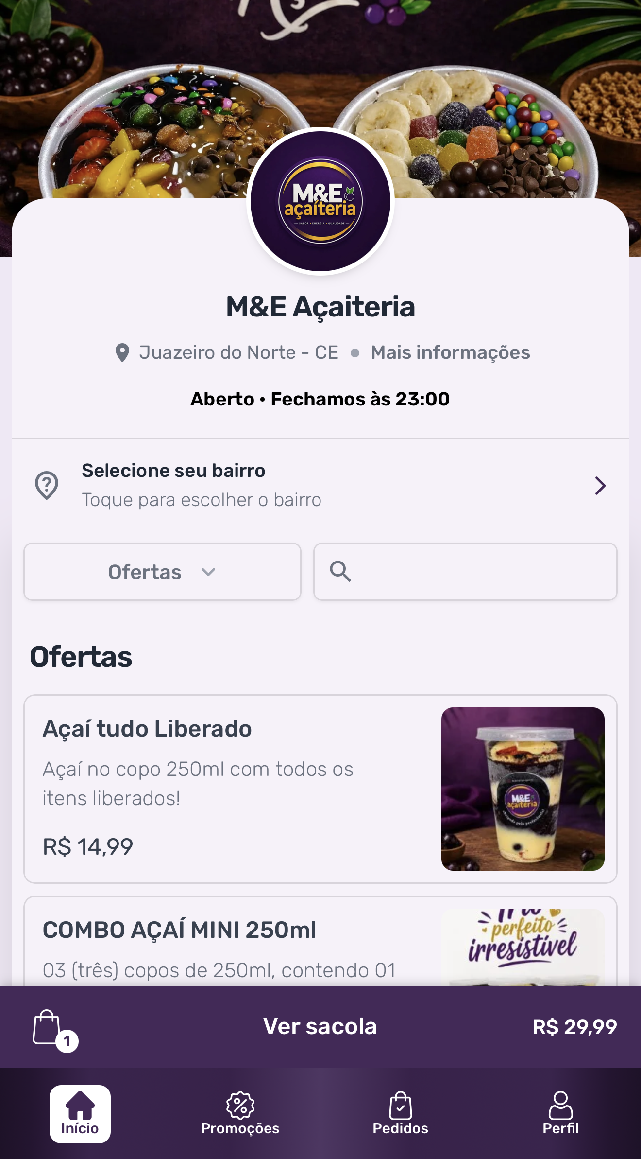 Cardápio digital do cliente na plataforma Meu Delivery BR